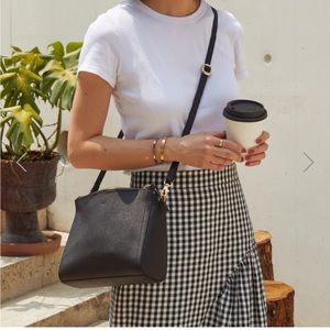 Lo & Sons Pearl Black Saffiano Leather Gold Hardware Grey Interior Crossbody